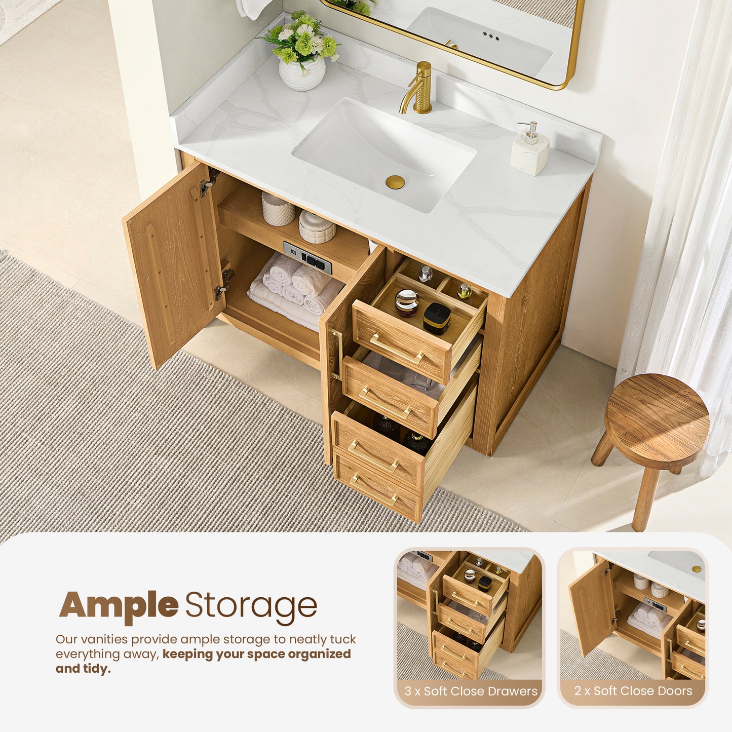 Jakarta 42" Freestanding Single Bath Vanity in Oak Natural Brown
