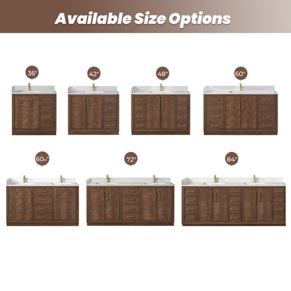 Jakarta 48" Freestanding Single Bath Vanity in Aged Dark Brown Oak with Silk White Quartz Stone Top