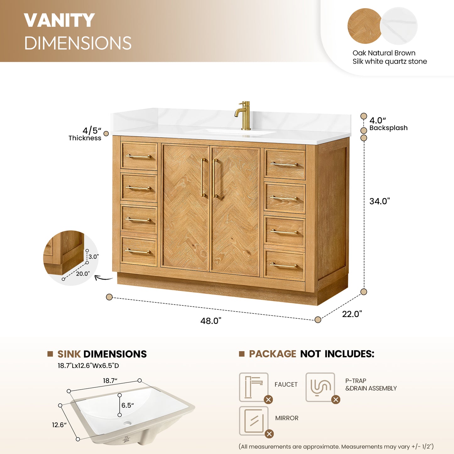 Jakarta 48" Freestanding Single Bath Vanity in Oak Natural Brown