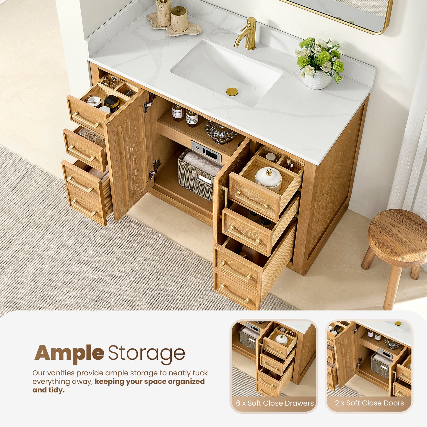 Jakarta 48" Freestanding Single Bath Vanity in Oak Natural Brown
