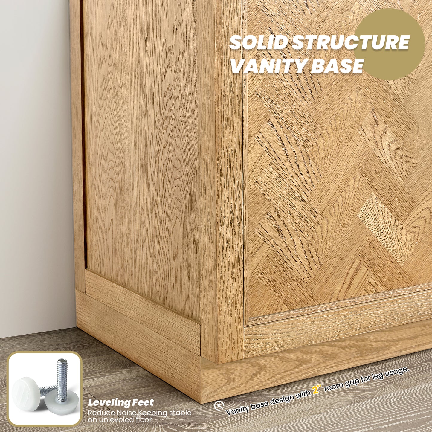 Jakarta 48" Freestanding Single Bath Vanity in Oak Weathering Light Brown with Silk White Quartz Stone Top