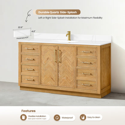 Jakarta 60" Freestanding Single Bath Vanity in Oak Natural Brown