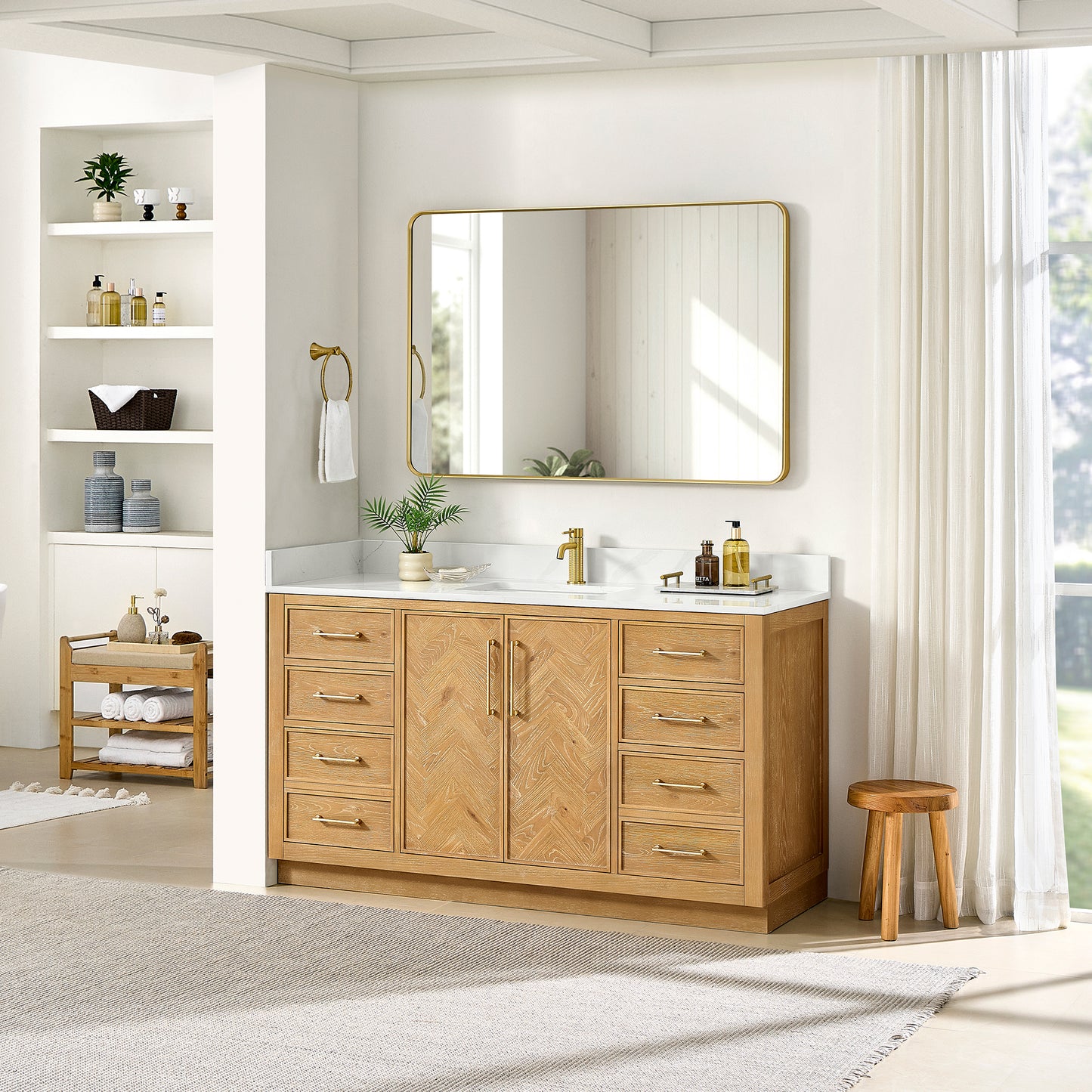 Jakarta 60" Freestanding Single Bath Vanity in Oak Natural Brown