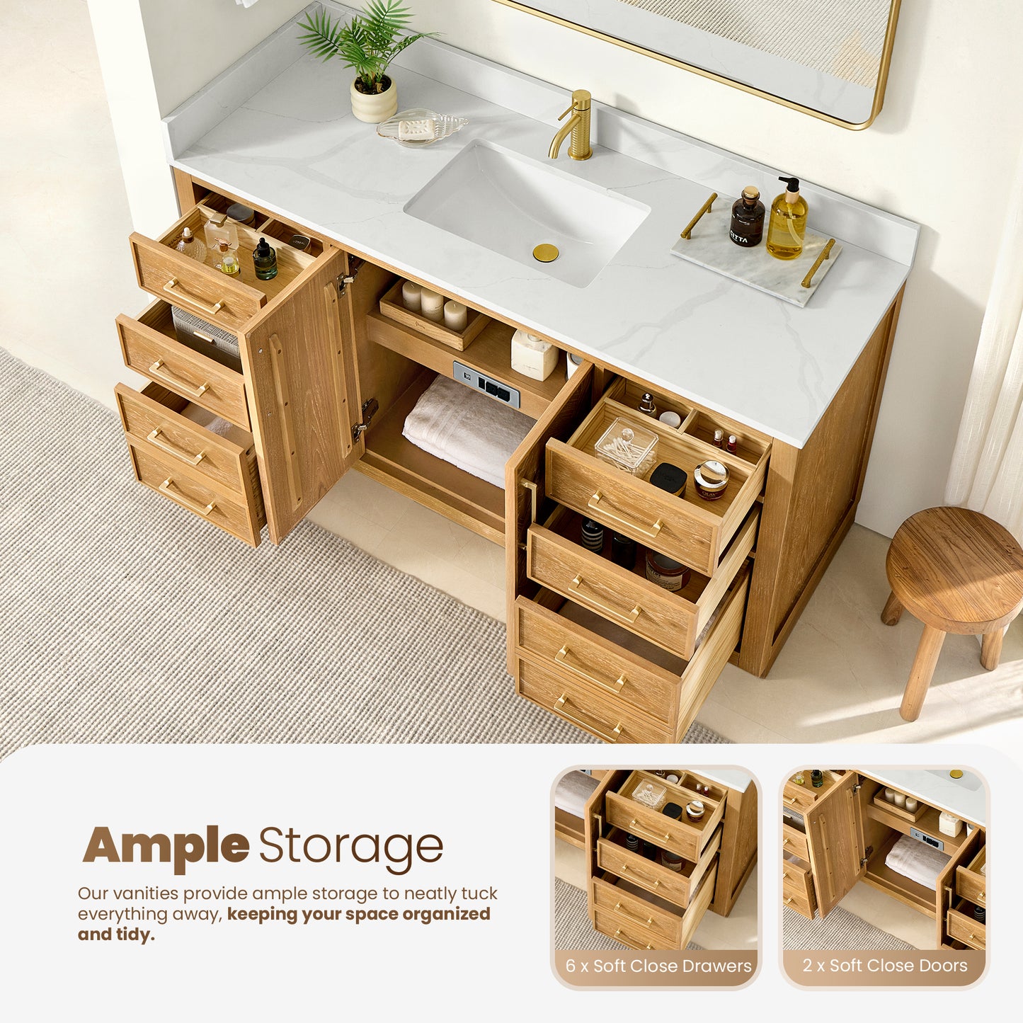 Jakarta 60" Freestanding Single Bath Vanity in Oak Natural Brown