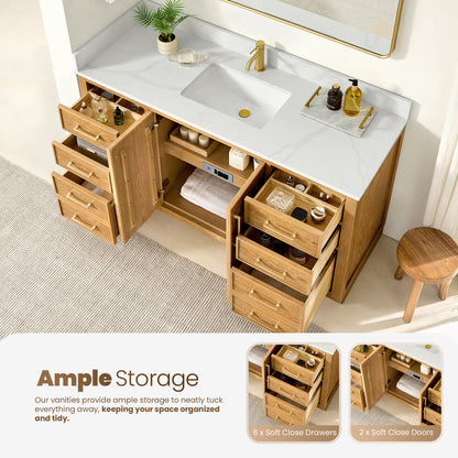 Jakarta 60" Freestanding Single Bath Vanity in Oak Natural Brown
