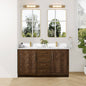 Jakarta 60M" Freestanding Double Bath Vanity in Aged Dark Brown Oak with Silk White Quartz Stone Top