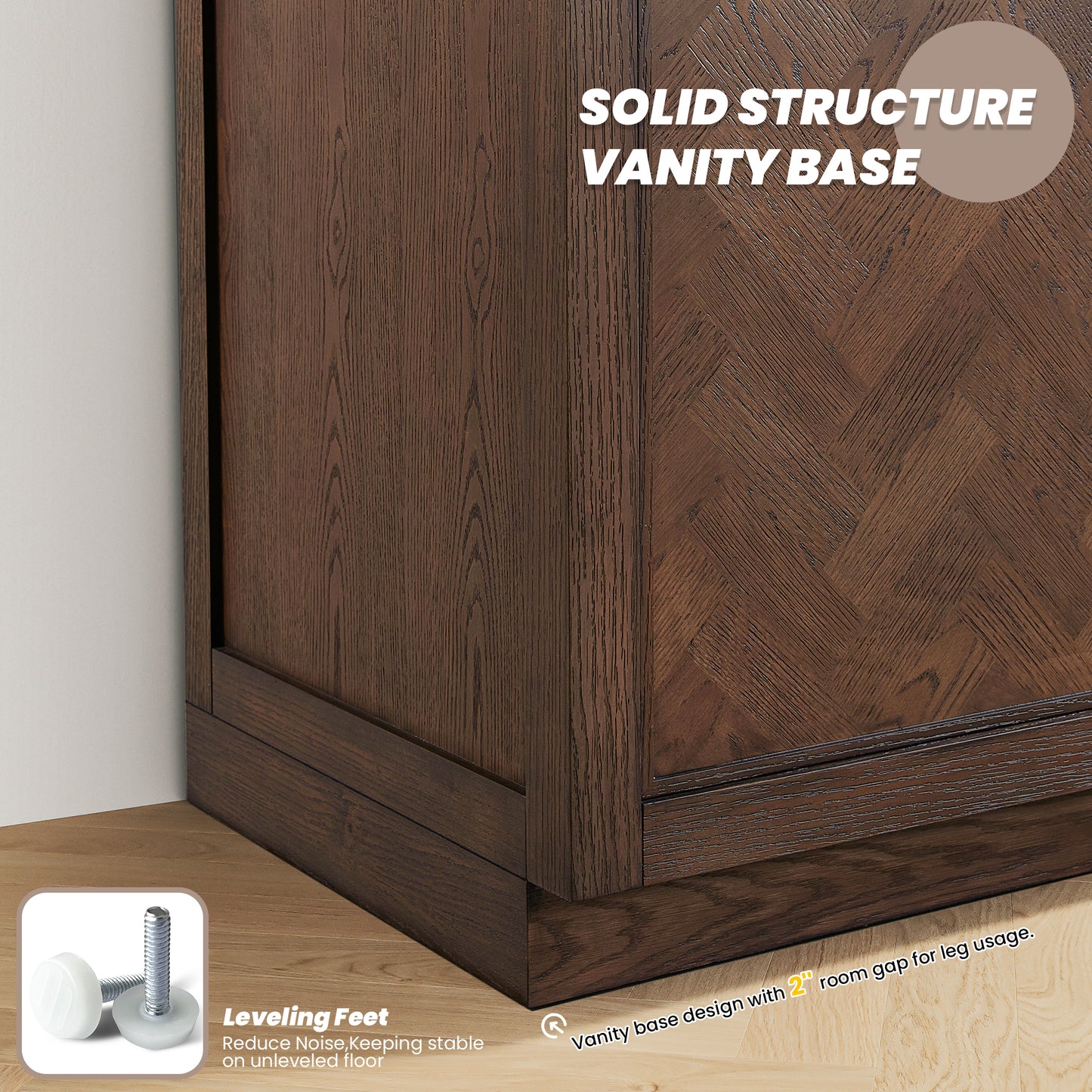 Jakarta 60M" Freestanding Double Bath Vanity in Aged Dark Brown Oak with Silk White Quartz Stone Top