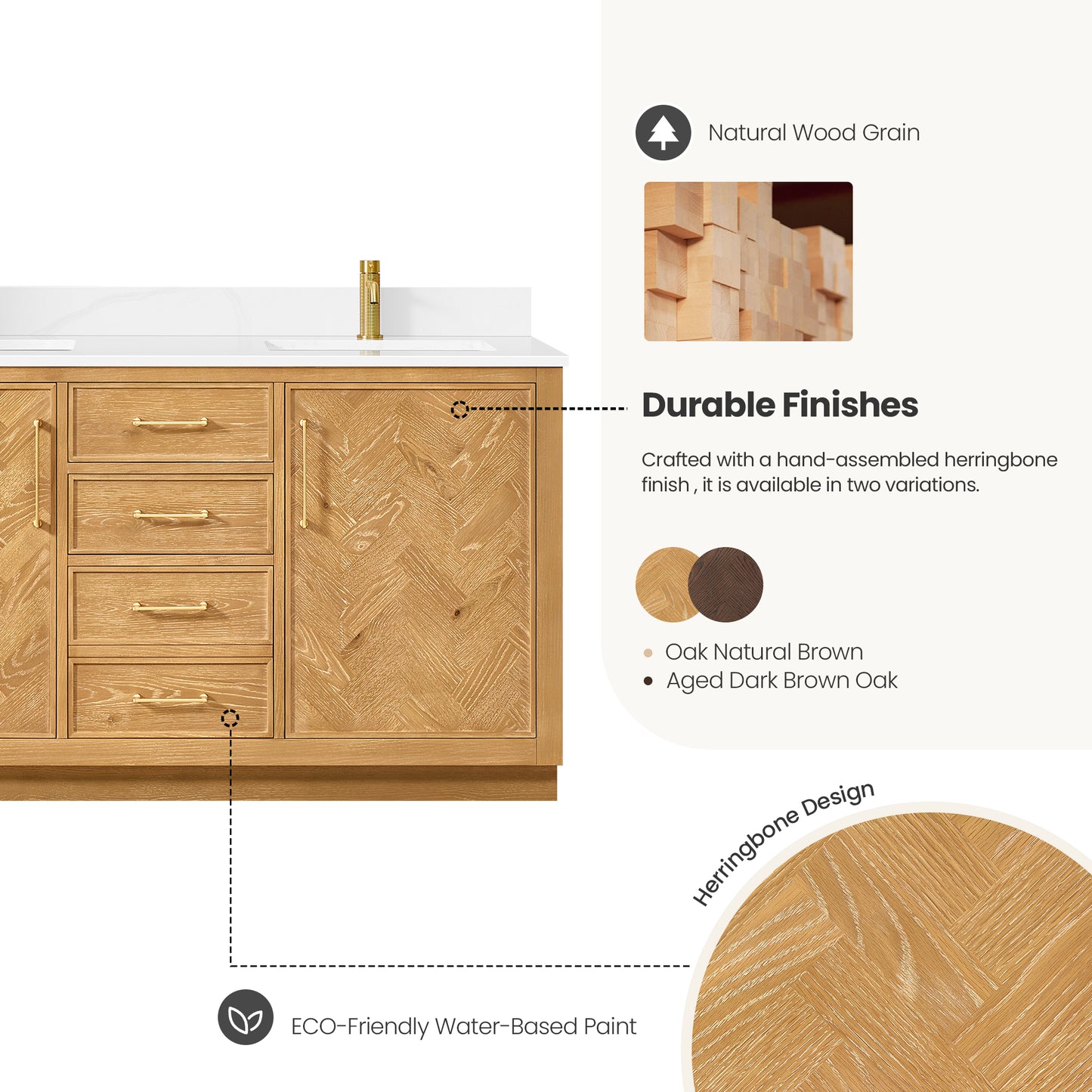 Jakarta 60M" Freestanding Double Bath Vanity in Oak Natural Brown