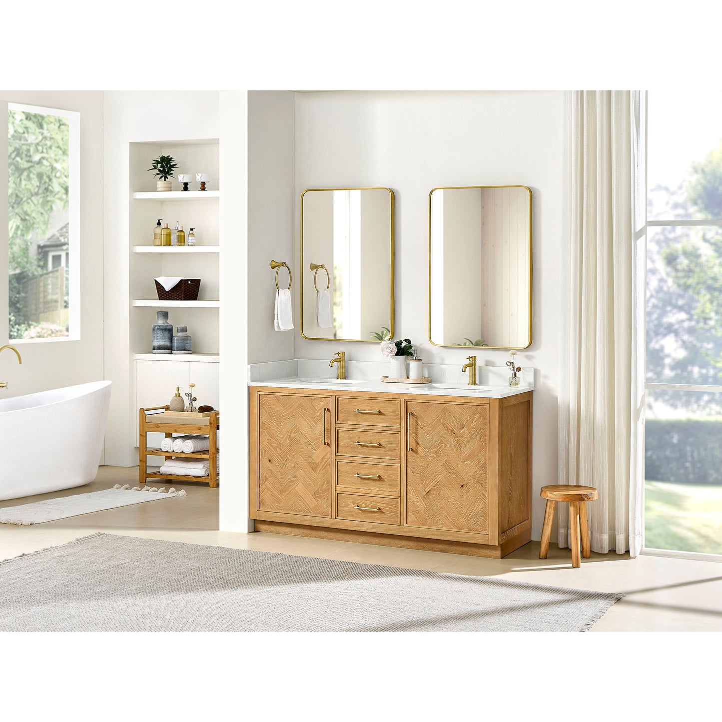 Jakarta 60M" Freestanding Double Bath Vanity in Oak Natural Brown