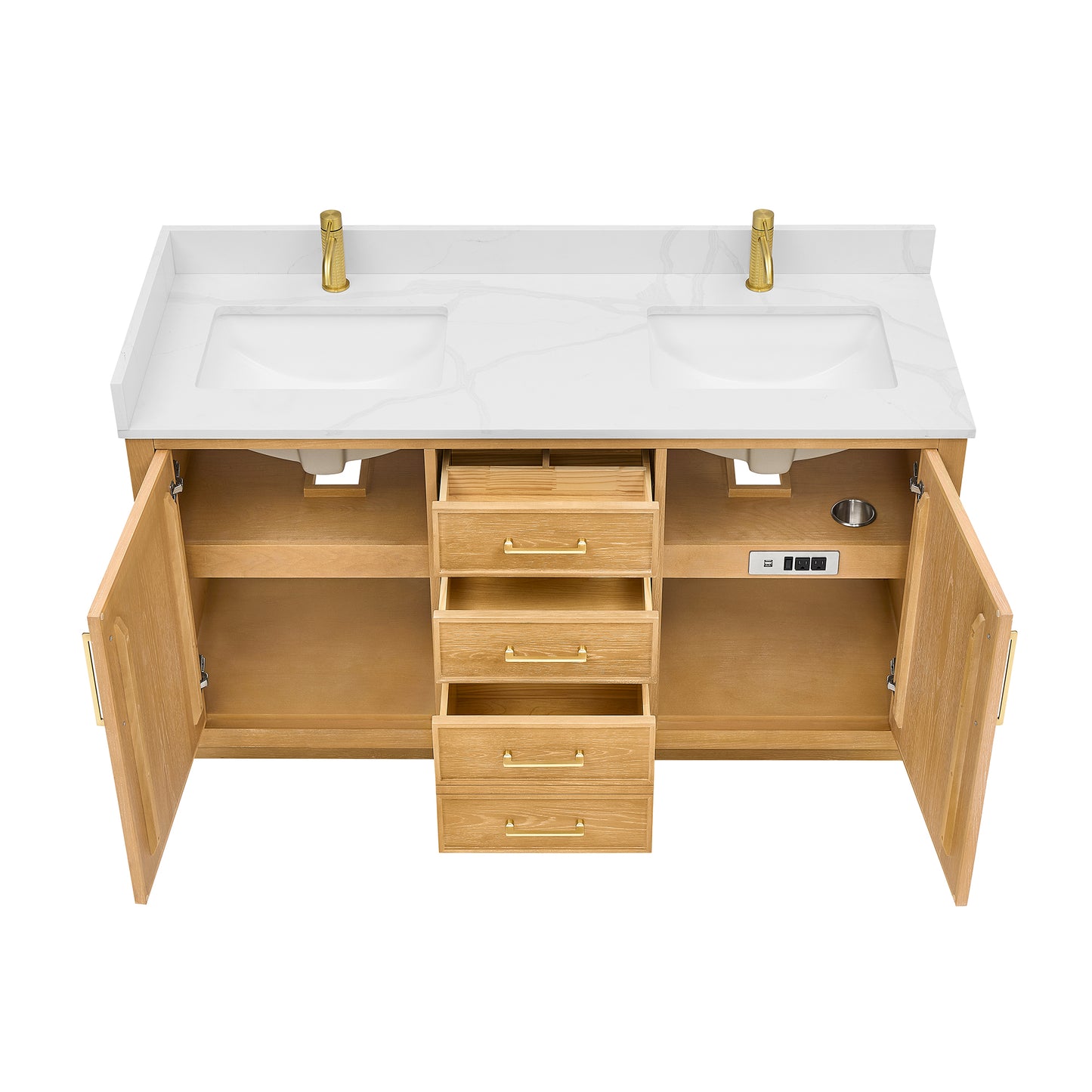 Jakarta 60M" Freestanding Double Bath Vanity in Oak Natural Brown