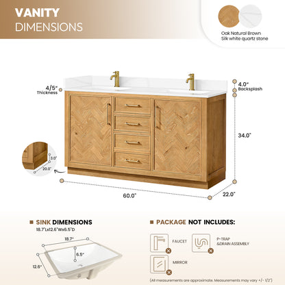 Jakarta 60M" Freestanding Double Bath Vanity in Oak Natural Brown