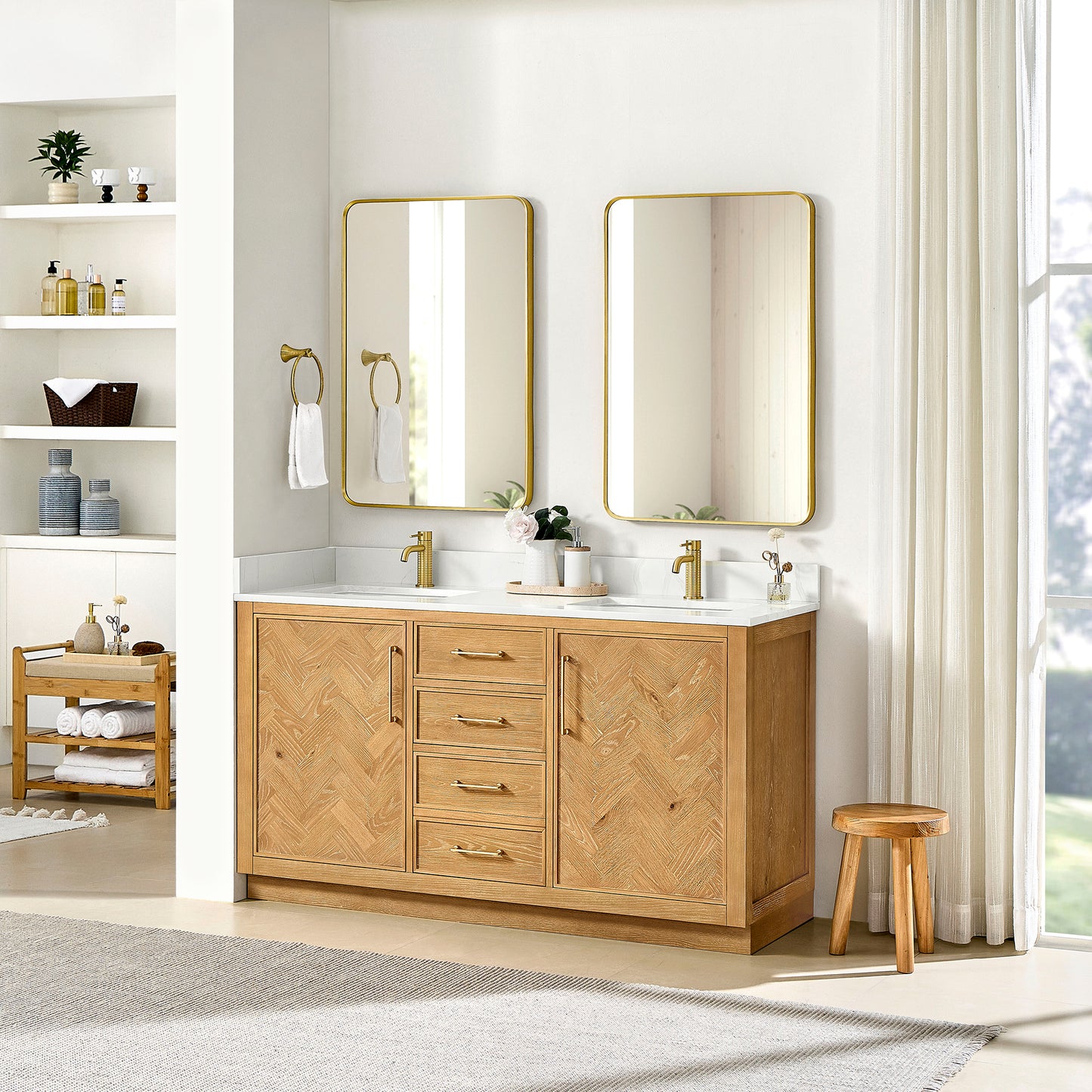 Jakarta 60M" Freestanding Double Bath Vanity in Oak Natural Brown