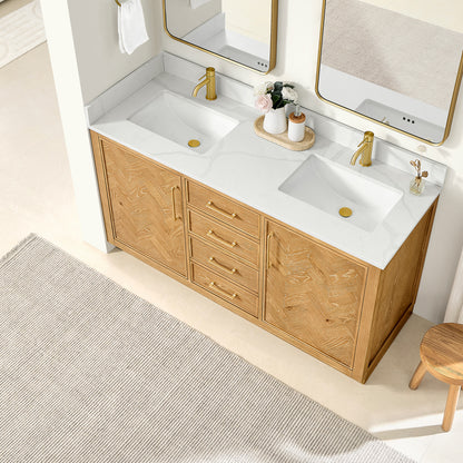 Jakarta 60M" Freestanding Double Bath Vanity in Oak Natural Brown