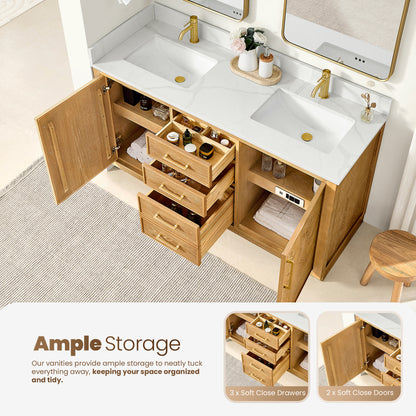 Jakarta 60M" Freestanding Double Bath Vanity in Oak Natural Brown