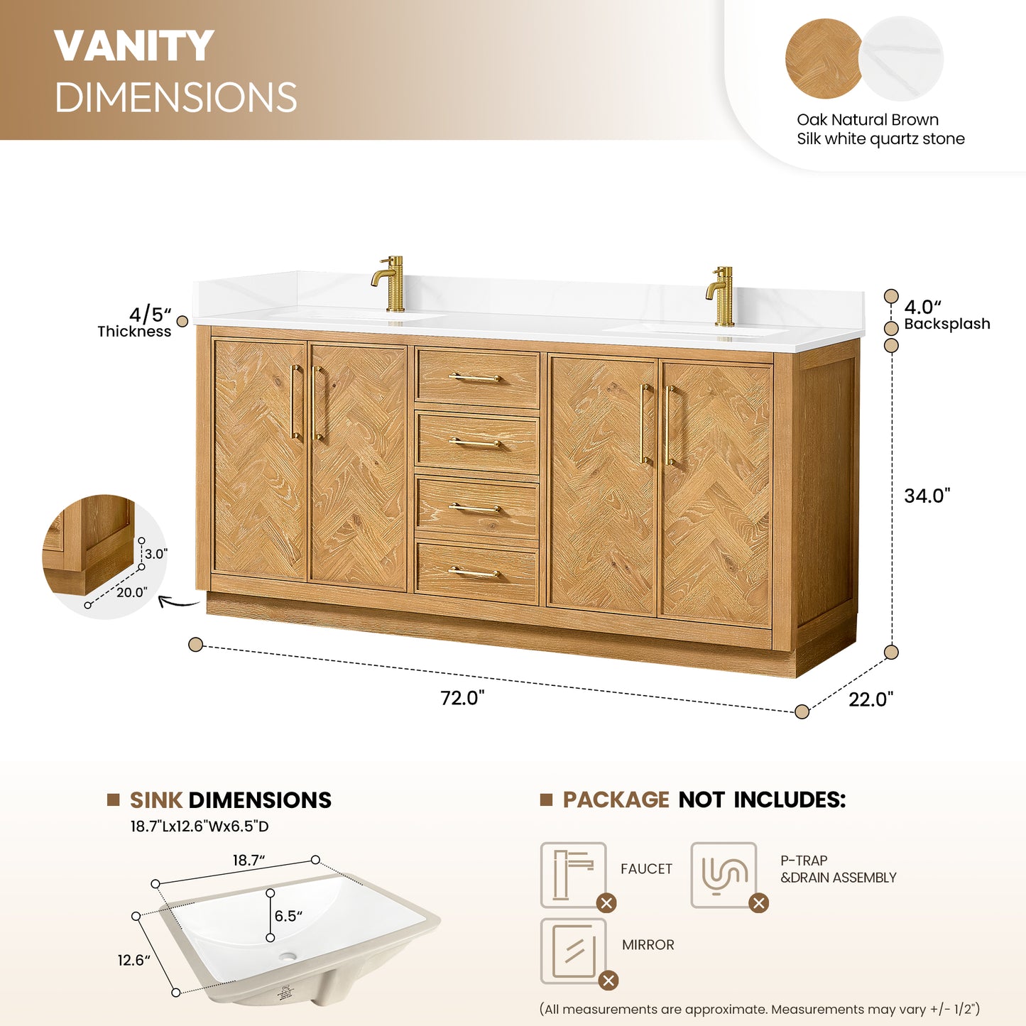 Jakarta 72" Freestanding Double Bath Vanity in Oak Natural Brown