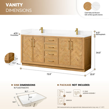 Jakarta 72" Freestanding Double Bath Vanity in Oak Natural Brown