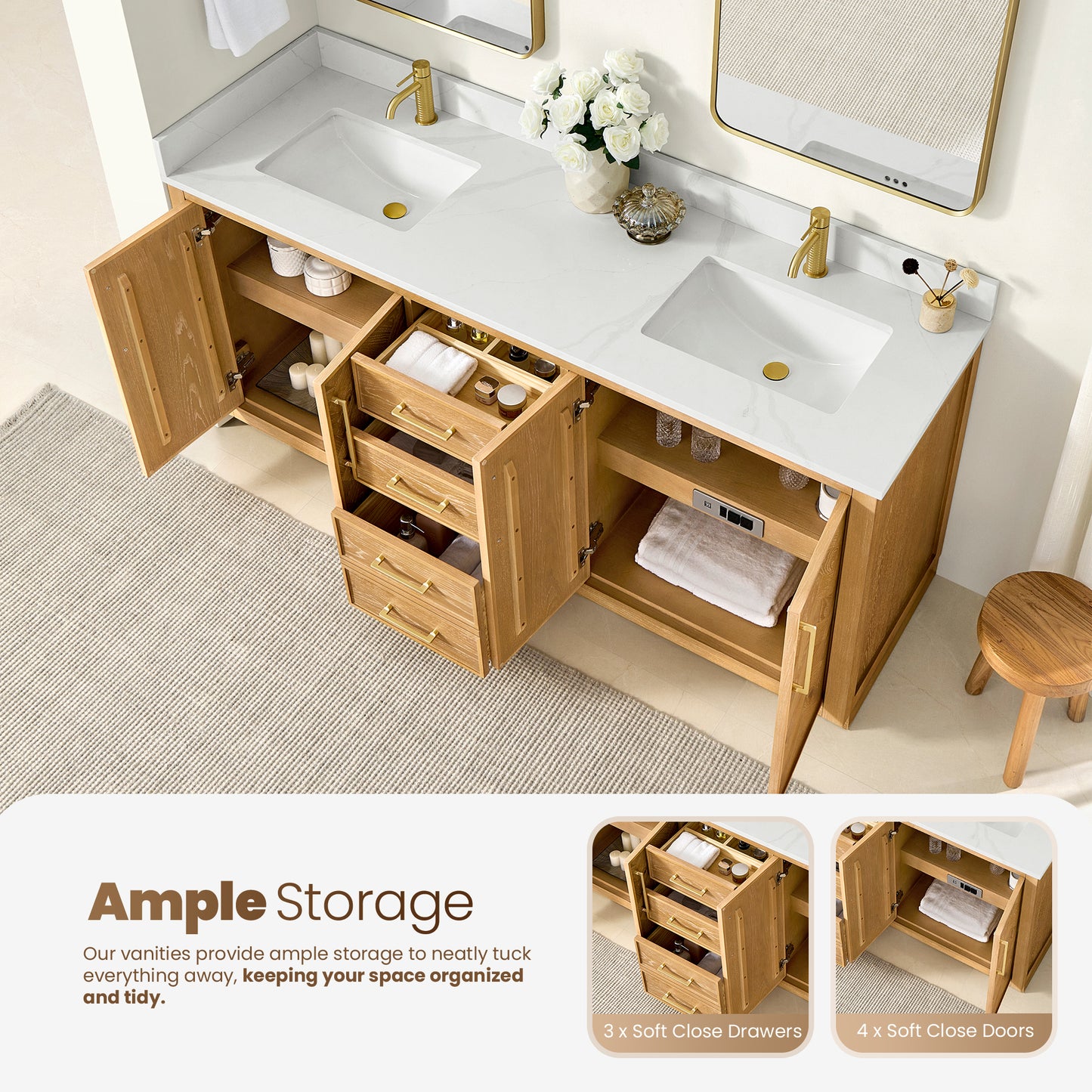 Jakarta 72" Freestanding Double Bath Vanity in Oak Natural Brown
