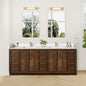Jakarta 84" Freestanding Double Bath Vanity in Aged Dark Brown Oak with Silk White Quartz Stone Top