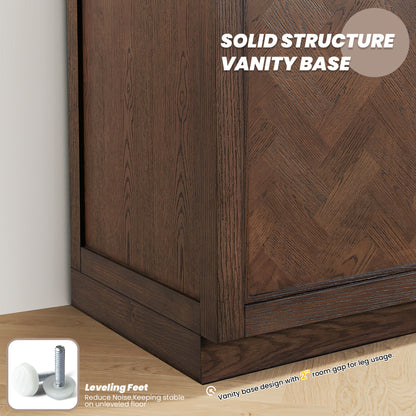 Jakarta 84" Freestanding Double Bath Vanity in Aged Dark Brown Oak with Silk White Quartz Stone Top
