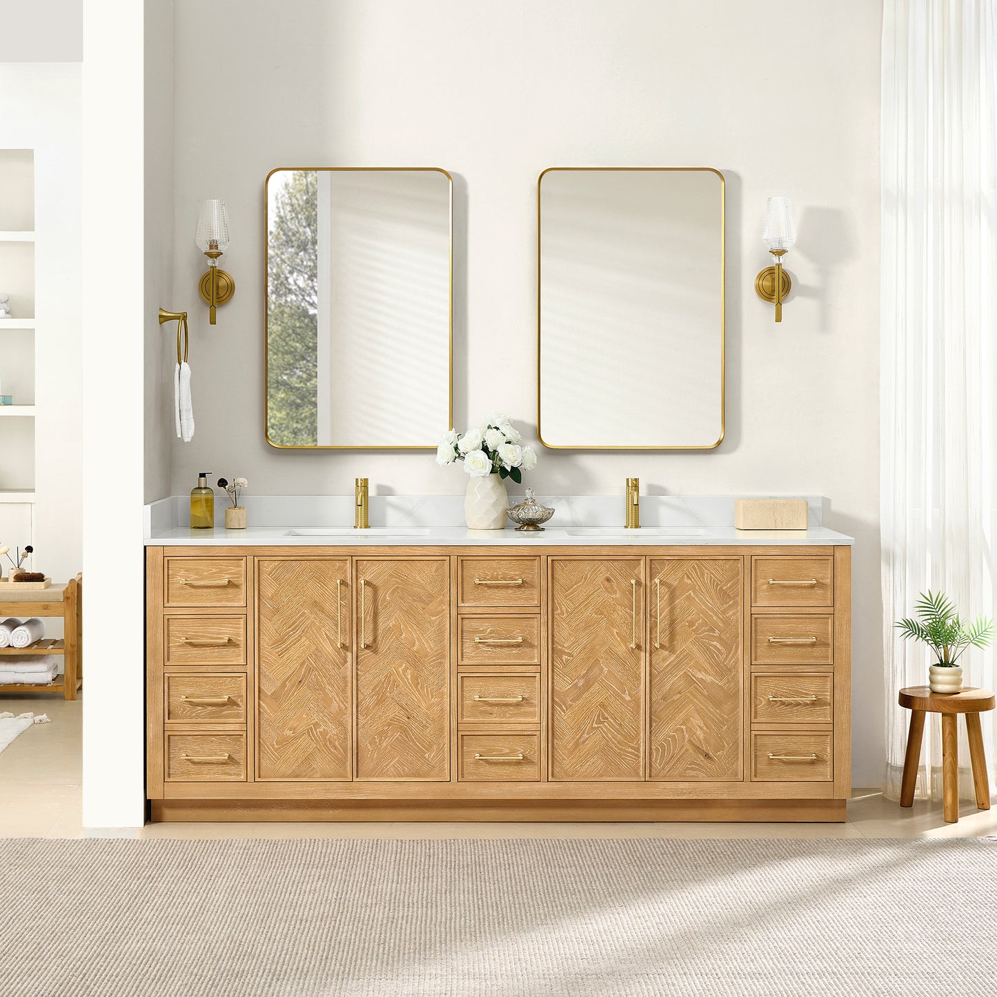 Jakarta 84" Freestanding Double Bath Vanity in Oak Natural Brown