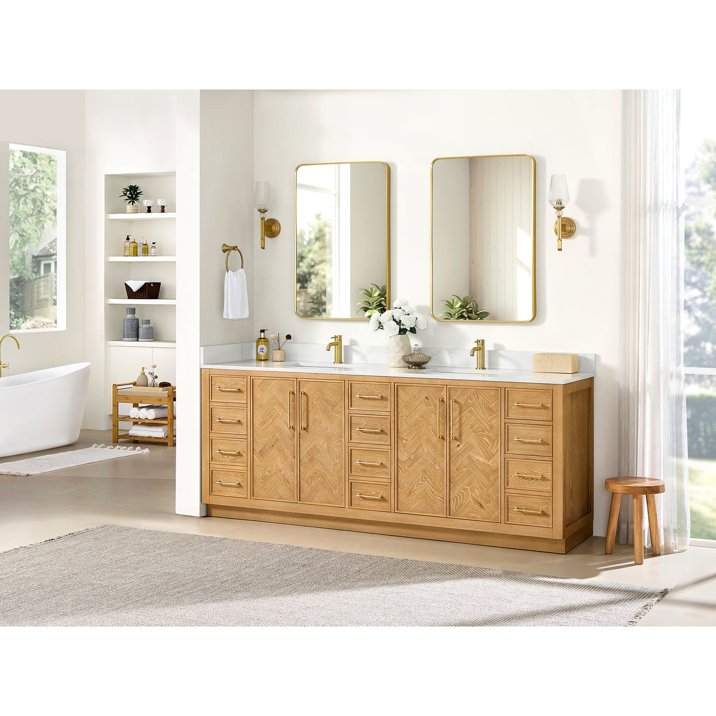 Jakarta 84" Freestanding Double Bath Vanity in Oak Natural Brown