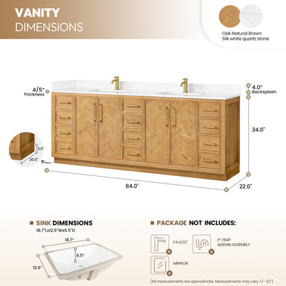 Jakarta 84" Freestanding Double Bath Vanity in Oak Natural Brown