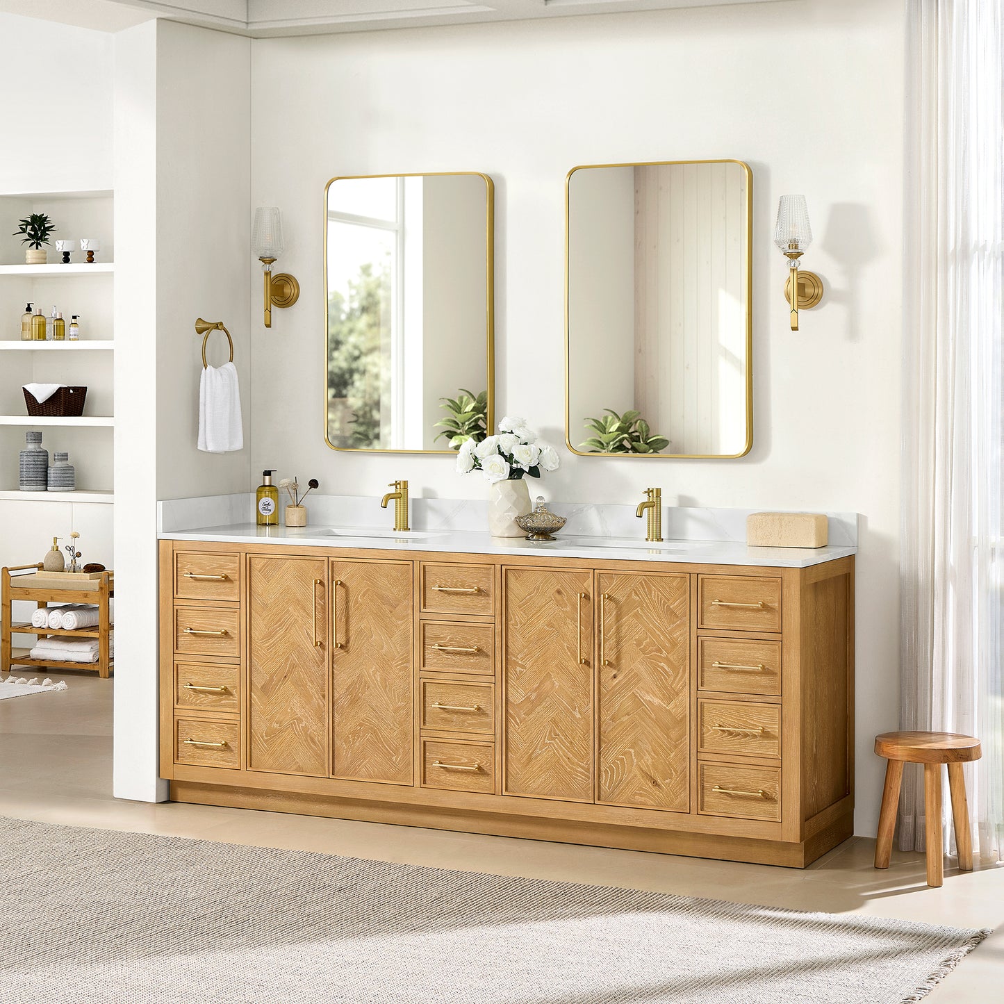 Jakarta 84" Freestanding Double Bath Vanity in Oak Natural Brown