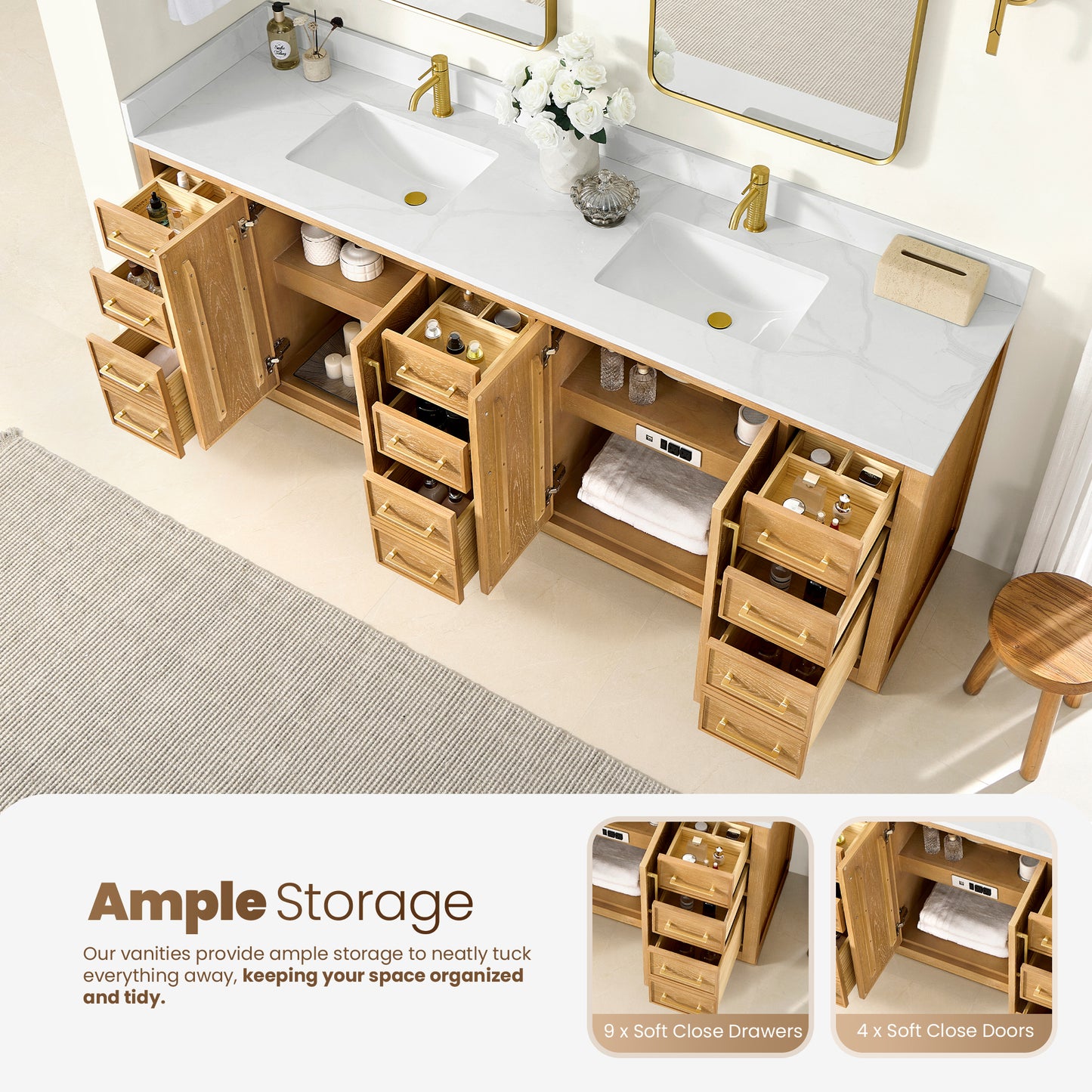 Jakarta 84" Freestanding Double Bath Vanity in Oak Natural Brown