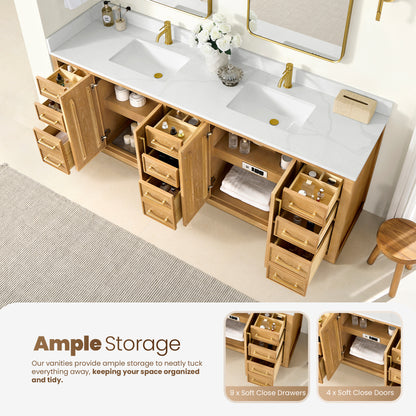 Jakarta 84" Freestanding Double Bath Vanity in Oak Natural Brown