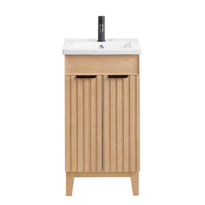 Palos 18" Free-standing Single Bath Vanity in Fir Wood Brown with Drop-In White Ceramic Basin Top