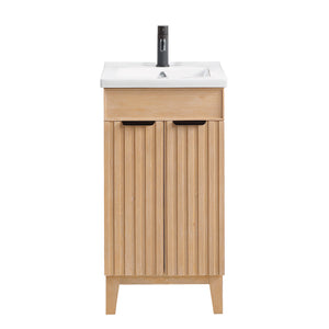 Open image in slideshow, Palos 18&quot; Free-standing Single Bath Vanity in Fir Wood Brown with Drop-In White Ceramic Basin Top
