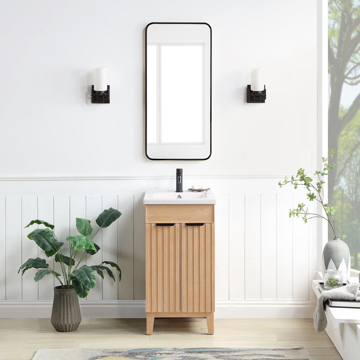 Palos 18" Free-standing Single Bath Vanity in Fir Wood Brown with Drop-In White Ceramic Basin Top