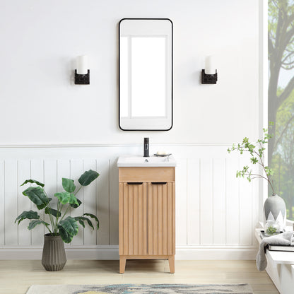 Palos 18" Free-standing Single Bath Vanity in Fir Wood Brown with Drop-In White Ceramic Basin Top