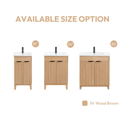 Palos 18" Free-standing Single Bath Vanity in Fir Wood Brown with Drop-In White Ceramic Basin Top