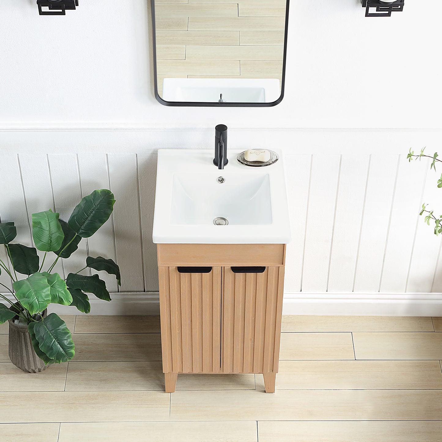 Palos 18" Free-standing Single Bath Vanity in Fir Wood Brown with Drop-In White Ceramic Basin Top