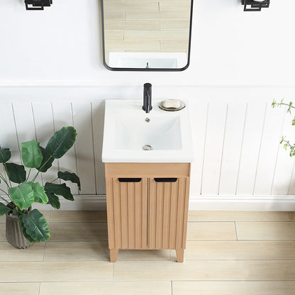 Palos 18" Free-standing Single Bath Vanity in Fir Wood Brown with Drop-In White Ceramic Basin Top