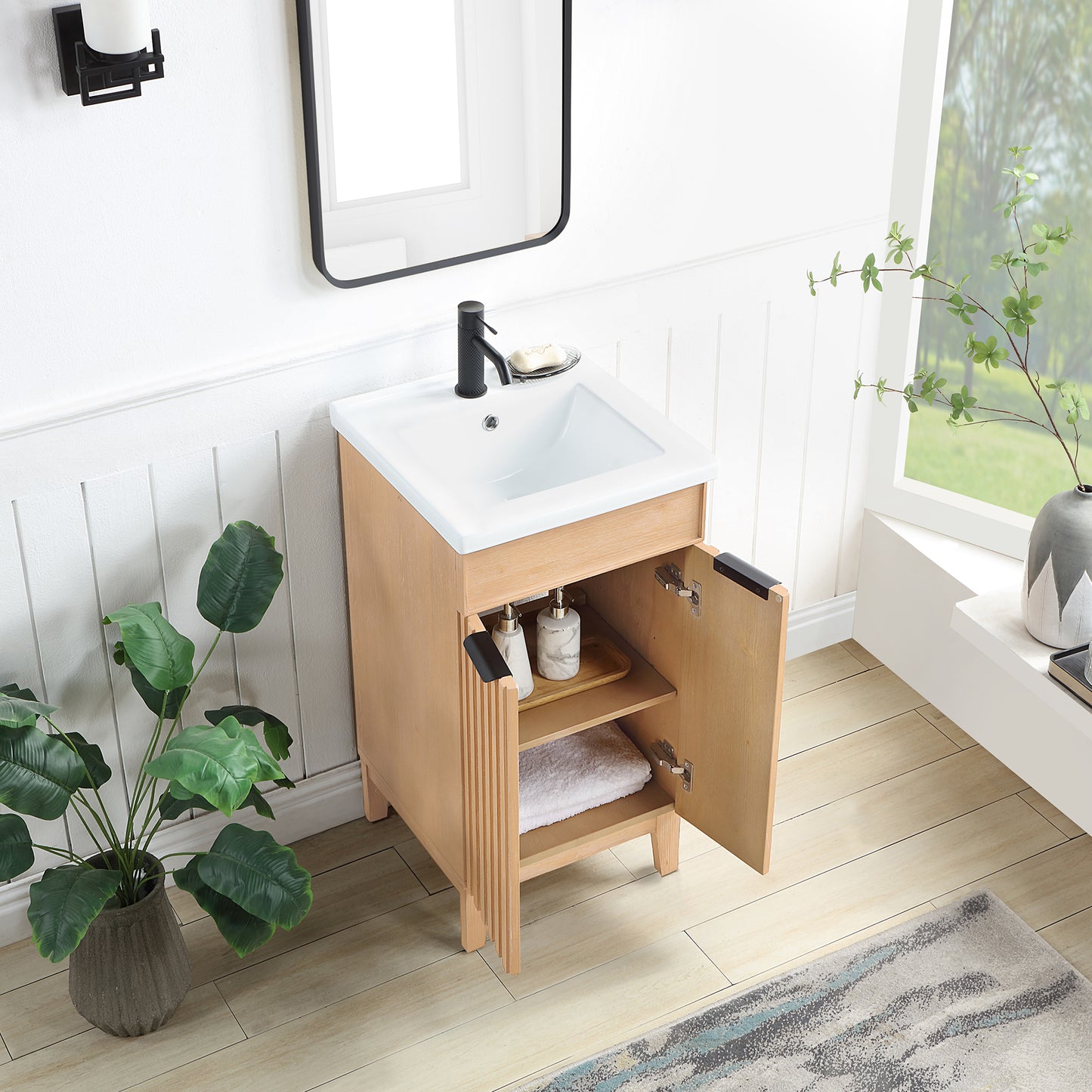 Palos 18" Free-standing Single Bath Vanity in Fir Wood Brown with Drop-In White Ceramic Basin Top