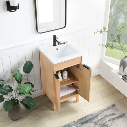 Palos 18" Free-standing Single Bath Vanity in Fir Wood Brown with Drop-In White Ceramic Basin Top