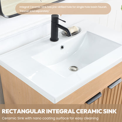 Palos 18" Free-standing Single Bath Vanity in Fir Wood Brown with Drop-In White Ceramic Basin Top