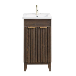 Open image in slideshow, Palos 18&quot; Free-standing Single Bath Vanity in Spruce Antique Brown with Drop-In White Ceramic Basin Top
