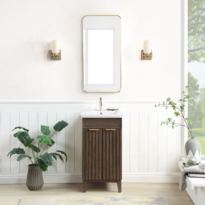 Open image in slideshow, Palos 18&quot; Free-standing Single Bath Vanity in Spruce Antique Brown with Drop-In White Ceramic Basin Top
