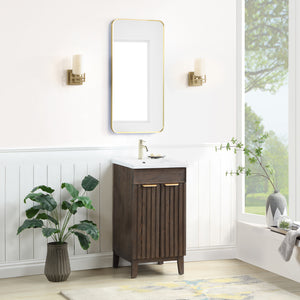 Palos 18" Free-standing Single Bath Vanity in Spruce Antique Brown with Drop-In White Ceramic Basin Top