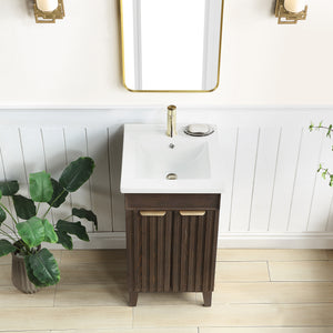 Palos 18" Free-standing Single Bath Vanity in Spruce Antique Brown with Drop-In White Ceramic Basin Top