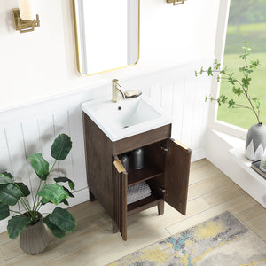 Palos 18" Free-standing Single Bath Vanity in Spruce Antique Brown with Drop-In White Ceramic Basin Top