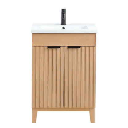 Palos 24" Free-standing Single Bath Vanity in Fir Wood Brown with Drop-In White Ceramic Basin Top