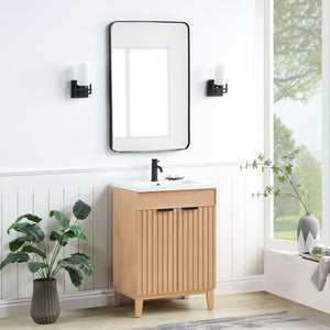 Palos 24" Free-standing Single Bath Vanity in Fir Wood Brown with Drop-In White Ceramic Basin Top