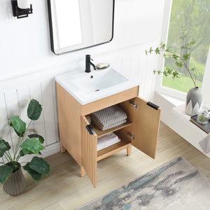 Palos 24" Free-standing Single Bath Vanity in Fir Wood Brown with Drop-In White Ceramic Basin Top