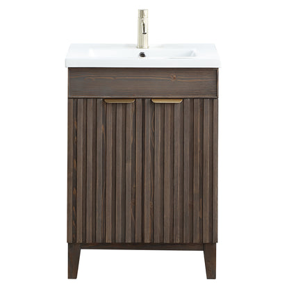 Palos 24" Free-standing Single Bath Vanity in Spruce Antique Brown with Drop-In White Ceramic Basin Top
