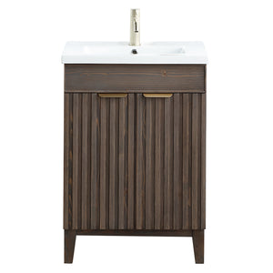 Open image in slideshow, Palos 24&quot; Free-standing Single Bath Vanity in Spruce Antique Brown with Drop-In White Ceramic Basin Top
