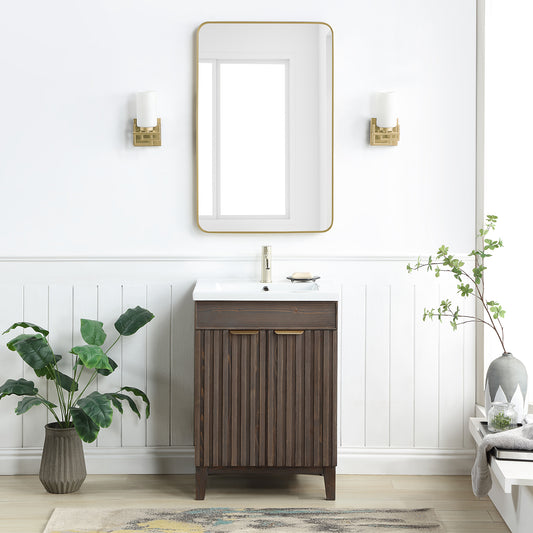 Palos 24" Free-standing Single Bath Vanity in Spruce Antique Brown with Drop-In White Ceramic Basin Top